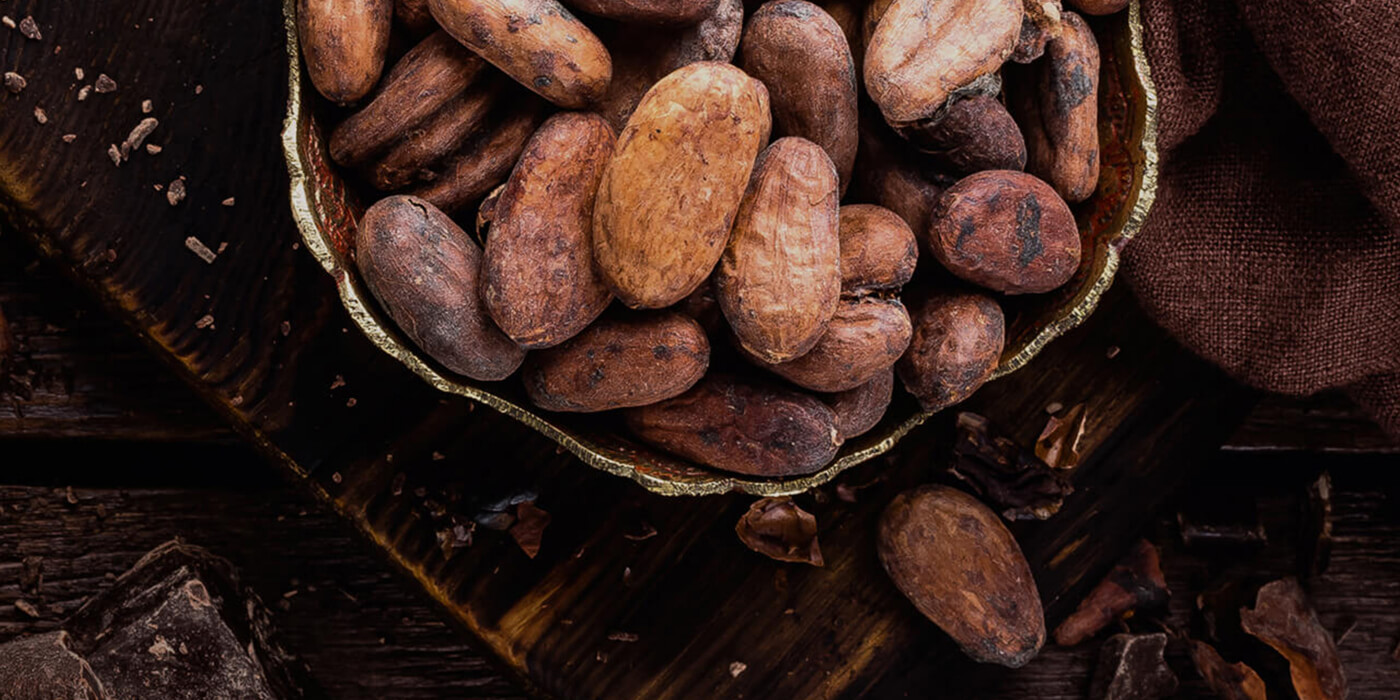 Kakaobohnen in einer Schüssel zur Herstellung von Mozart Chocolate Liqueur