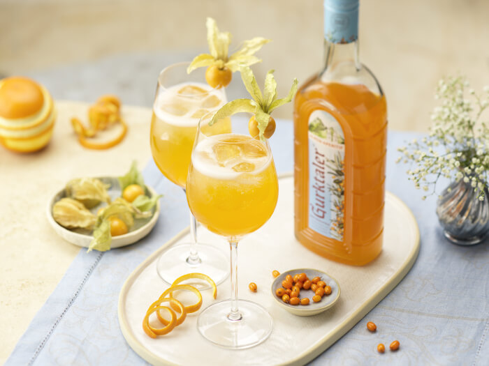 Gurktaler Alpen-Aperitif als Gurktaler Sanddorn Spritz Cocktail